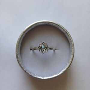 Sterling Silver Lab Opal Ring Mandala- Size 9